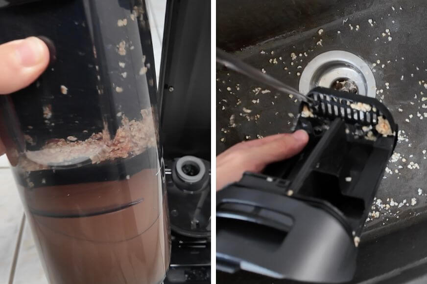 Schmutzwassertank am Tineco S7 Max Pro wird ins Waschbecken entleert.